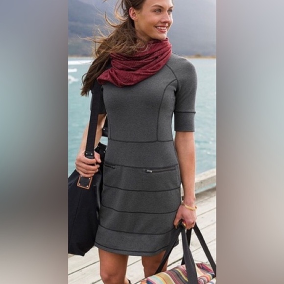 Athleta Strata Ponte Dress Grey Fit ‘n Flare Stretch Contrast Stitch Sz M - Picture 1 of 11